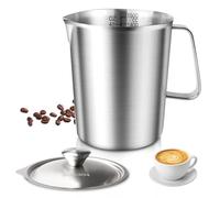 Vaso medidor de acero inoxidable 1500 ml con tapa, vaso medidor de acero inoxidable 304 con mango y escala, jarra de leche apta para lavavajillas, resistente vaso espumador de leche para cocina