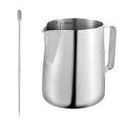 Vaso medidor de acero inoxidable de 900 ml con medición de marca y lápiz de arte latte, vaso mezclador de metal, antigoteo, resistente, para casa, cocina, restaurante, bar, tienda de té, cafetería