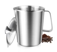 Vaso medidor de acero inoxidable, vaso medidor, jarra de leche, acero inoxidable 304, con tapa, jarra de leche para el hogar, cocina, restaurante, bar, tienda de té, cafetería, punto de encuentro