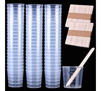 Vaso Medidor Plastico,80 Piezas Taza Medidora Pequeña,Plástico Transparente Reutilizables con 100 Varillas para Revolver para Mezclar Colores Laboratorio Cocinar Pintura, Colorante, Epoxi, Resina