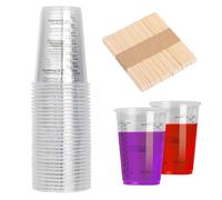 Vaso Mezclador de Resina Epoxi, 30 Piezas Vasos Mezcladores para Resina con Escala, 240 ml Vaso Mezclador de Pintura con 30 Palos de Madera, Reutilizable Transparente Copa Graduada, para Pintura