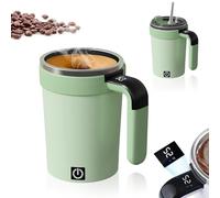 Vaso mezclador magnético automático, de acero inoxidable, con tapa, indicador de temperatura, para café, té, batido (verde)