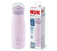Vaso NUK Mini-Me Flip para niños pequeños con pajita | 12+ meses | 500 ml | Botella de agua de acero inoxidable para niños | Boquilla endurecida a prueba de fugas | A prueba de roturas | Flor lila