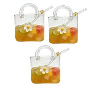 Vaso para beber con dije de flores, taza de vidrio multifuncional con pajita, jarrones decorativos para bolso, bonita taza de café helado para jugo, té helado, flores, decoración de oficina, hogar