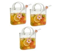 Vaso para beber con dije de flores, taza de vidrio multifuncional con pajita, jarrones decorativos para bolso, bonita taza de café helado para jugo, té helado, flores, decoración de oficina, hogar