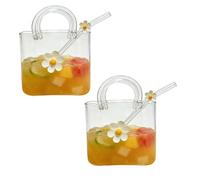 Vaso para beber con dije de flores, taza de vidrio multifuncional con pajita, jarrones decorativos para bolso, bonita taza de café helado para jugo, té helado, flores, decoración de oficina, hogar