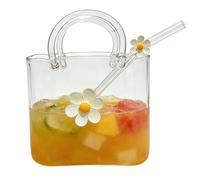 Vaso para beber con dije de flores, taza de vidrio multifuncional con pajita, jarrones decorativos para bolso, bonita taza de café helado para jugo, té helado, flores, decoración de oficina, hogar