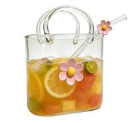 Vaso para beber con dije de flores, taza de vidrio multifuncional con pajita, jarrones decorativos para bolso, bonita taza de café helado para jugo, té helado, flores, decoración de oficina, hogar