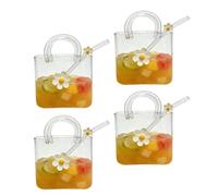 Vaso para beber con dije de flores, taza de vidrio multifuncional con pajita, jarrones decorativos para bolso, bonita taza de café helado para jugo, té helado, flores, decoración de oficina, hogar