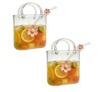 Vaso para beber con dije de flores, taza de vidrio multifuncional con pajita, jarrones decorativos para bolso, bonita taza de café helado para jugo, té helado, flores, decoración de oficina, hogar