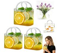 Vaso para beber con pajita, vaso de cóctel creativo con forma de bolso de 780 ml con asas, vaso transparente novedoso para café helado, cóctel, jugo 3Pcs