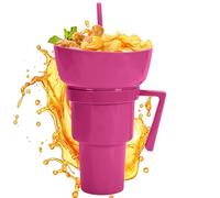 Vaso para bebidas y aperitivos, 2 en 1, reutilizable, con popote, a prueba de fugas, para patatas fritas, dulces, postres, palomitas de maíz, , leche, té, fiesta, al aire libre