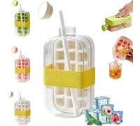 Vaso para Hacer Hielo con Popote, 2 en 1 Sin Contacto Bandeja para Cubitos de Hielo Botella de Agua, Creatividad Portátil Botella para Cubitos de Hielo, para Café Jugo Bebidas(Blue,800ml)