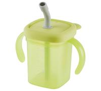 Vaso para sorber para adultos con pajita para ancianos y disfagia, vaso de plástico con asa doble a prueba de derrames de 310 ml con tapa, para niños, pacientes discapacitados y maternidad (color: