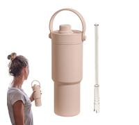 Vaso termal con tapa, taza de viaje aislada, 735 ml, taza de lata de fuga aislada al vacío, herramienta portátil para beber con asa y paja, botella de doble pared para escuela deportiva