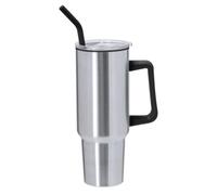 Vaso Termico Acero Inoxidable 1.2L con asa y Pajita Reutilizable, Termo Cafe para llevar y Botella Agua Fria y Caliente, Taza Termo grande simple modern thermos (ACERO)
