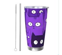 Vaso térmico con diseño de cara de gato y gatito con popote y tapa, soporte térmico para automóvil, lindo vaso aislado de acero inoxidable de 20 onzas, taza de café de viaje para bebidas frías y