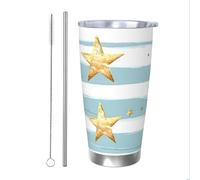 Vaso térmico con diseño de estrella de pintura al óleo con popote y tapa, soporte térmico para automóvil, océano, 20 onzas, vaso aislado de acero inoxidable, taza de café de viaje para bebidas frías y