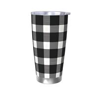 Vaso térmico con tapa a cuadros de búfalo negro y blanco, soporte térmico para coche, rejilla vintage, vaso aislado de acero inoxidable, taza de café de viaje para bebidas frías y calientes