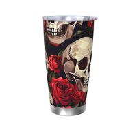 Vaso térmico de calavera de Halloween con tapa, soporte térmico para coche, diseño de esqueleto de flor, vaso aislado de acero inoxidable, taza de café de viaje para bebidas frías y calientes