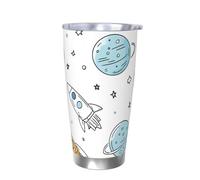 Vaso térmico de dibujos animados con tapa y diseño de planeta espacial para coche, diseño de cohete del universo de 20 onzas, vaso aislado de acero inoxidable al vacío para bebidas frías y calientes