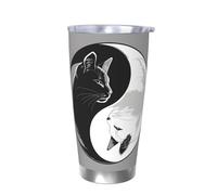 Vaso térmico de gato negro y blanco con tapa, soporte térmico para coche, Tai Chi, vaso aislado de acero inoxidable de 20 onzas, taza de café de viaje para bebidas frías y calientes
