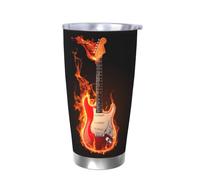 Vaso térmico de guitarra de fuego con tapa, soporte térmico para coche, con música, 20 onzas, vaso aislado de acero inoxidable, taza de café de viaje para bebidas frías y calientes