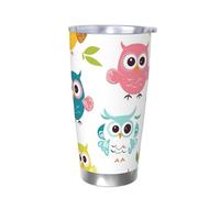 Vaso térmico de hojas de búho colorido con tapa, soporte térmico para coche, 20 onzas, vaso aislado de acero inoxidable, taza de café de viaje para bebidas frías y calientes
