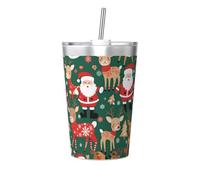 Vaso térmico de paja cónico con diseño de Papá Noel y ciervo de Navidad, perfecto para uso en el gimnasio o para llevar contigo