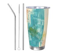 Vaso térmico de pintura al óleo con 2 popotes y tapa, soporte térmico para automóvil, arte moderno, vaso aislado de acero inoxidable de 20 onzas, taza de café de viaje para bebidas frías y calientes