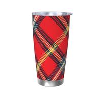 Vaso térmico de tartán rojo con tapa, soporte térmico para coche, rejilla vintage, vaso aislado de acero inoxidable, taza de café de viaje para bebidas frías y calientes