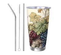 Vaso térmico de uva con 2 popotes y tapa, para coche, pintura al óleo, vaso aislado de acero inoxidable de 20 onzas, taza de café de viaje para bebidas frías y calientes