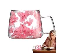 Vaso transparente con flores - Vaso de doble pared - Elegante aislador Brewware | Soporte para tazas de café de 200 ml con asa, vaso para flores, recipiente para servidor, contenedor de