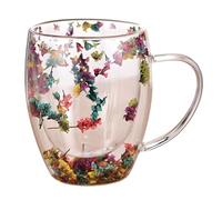 Vasos aislados - 350 ml de doble capa aislada - Vasos de vidrio para té - Masas de transparentes con asa, diseño de flores secas integradas para latte, capuchino, bolsas de té