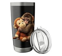 Vasos aislados de acero inoxidable - 600 ml a prueba de fugas con patrón mono y tapa | Taza de café de acero inoxidable con tapa - para Cafetería Oficina Gimnasio Coche Hogar Al aire libre