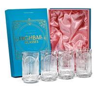 Vasos Altos de Cóctel de Cristal Art Déco 1920s | Juego de 4 | 400 ml | Vasos Tubo de Base Pesada Para Ron, Tequila, Ginebra Cocteles Clásicas de Bar | Copas de Bola Alta de Coctelería para Paloma