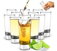 Vasos Chupito Altos - Vasos de Chupito de Base Pesada Transparente de 60 ml / 2 oz - Pack de 12 Vasos Chupitos Reutilizables para Vodka, Brandy, Cócteles, Whisky y Tequila