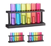Relaxdays Pack Tubos de Ensayo para Chupitos, 18 Vasos de Shots, 3 Soportes, Plástico, 40 ml, para Fiestas, Multicolor