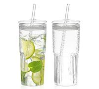 Vasos Con Tapa Y Pajitas,2 Pcs 600 ml Vasos De Cristal Transparentes Con Tapa,Tarros De Té De Burbujas con Pajita Y Tapa,Vasos De Cristal Con Tapa Y Pajita Para Batidos De Leche