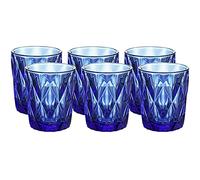 Vasos de agua de cristal de color Azul Cobalto con diseño de diamantes Juego de 6 (Azul Cobalto 2)
