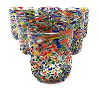 Vasos de bebida mexicanos soplados a mano, juego de 6 vasos de confeti de roca (10 oz cada uno)