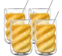 Vasos de café con doble pared, 4 vasos de café de 350 ml, de doble pared, con 4 cucharas, capuchino, tazas de cristal en espiral, resistentes al calor, para té, leche, café helado