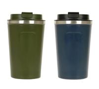 Vasos de café de acero inoxidable 304 al vacío con tapa de un solo toque, para bebidas calientes y frías, tazas de café aisladas, tazas de café de viaje, 362.9 g, 2 unidades, verde oscuro y azul