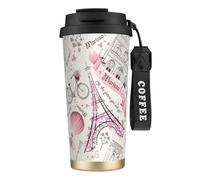 Vasos de café de acero inoxidable con aislamiento al vacío, taza de viaje de doble pared, 18 onzas, diseño de perro y remolque de París