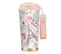 Vasos de café de acero inoxidable con aislamiento al vacío, taza de viaje de doble pared, 18 onzas, diseño de perro y remolque de París