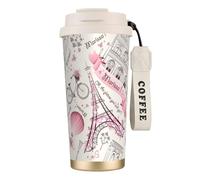 Vasos de café de acero inoxidable con aislamiento al vacío, taza de viaje de doble pared, 18 onzas, diseño de perro y remolque de París