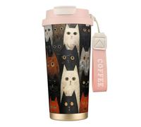 Vasos de café de acero inoxidable con aislamiento al vacío, taza de viaje de doble pared, 18 onzas, estampado de gato