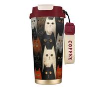 Vasos de café de acero inoxidable con aislamiento al vacío, taza de viaje de doble pared, 18 onzas, estampado de gato