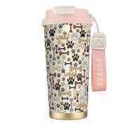 Vasos de café de acero inoxidable con aislamiento al vacío, taza de viaje de doble pared, 18 onzas, huesos, huellas de perro
