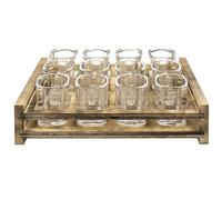 Vasos de chupito bandeja para servir, 12 soportes cuadrados para vasos de chupito para vacaciones, bandeja de vaso de chupito rústico, soporte para vasos de chupito de madera para whisky, tequila,
